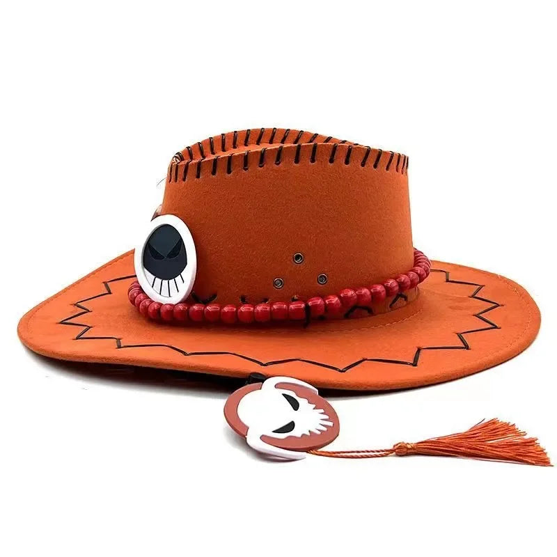 One Piece Portgas D. Ace Cowboy Hat – Cosplay Sun Hat with Smile & Frown Badges