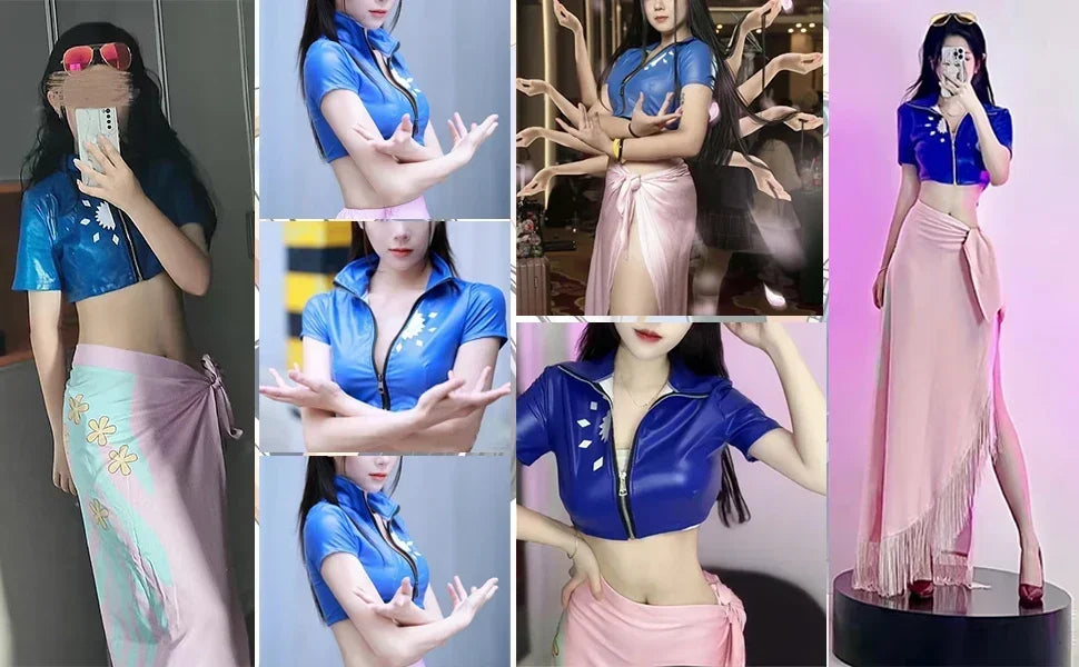 One Piece Nico Robin Cosplay Outfit Set – Dress, Wrap Skirt, Glasses & Wig