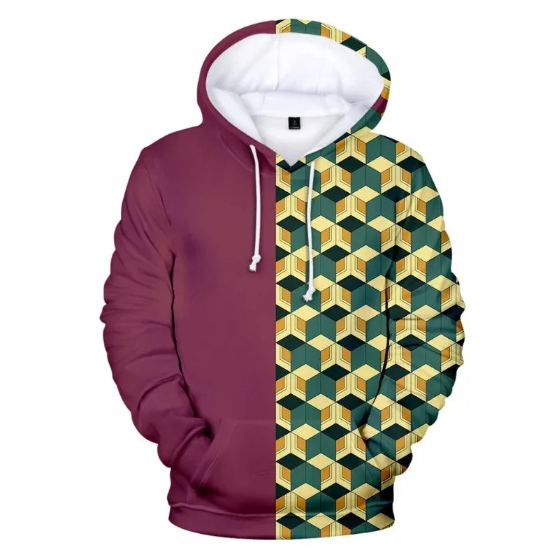 Demon Slayer Anime 3D Print Hoodie – Tanjiro & Nezuko Casual Pullover Streetwear