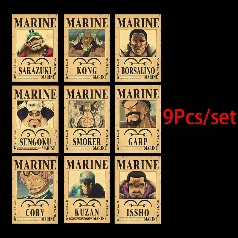 One Piece Wanted Posters Set (10-Pack) – Vintage Kraft Paper Wall Art