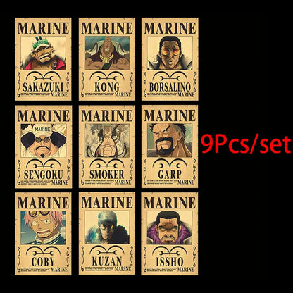 One Piece Wanted Posters Set (10-Pack) – Vintage Kraft Paper Wall Art