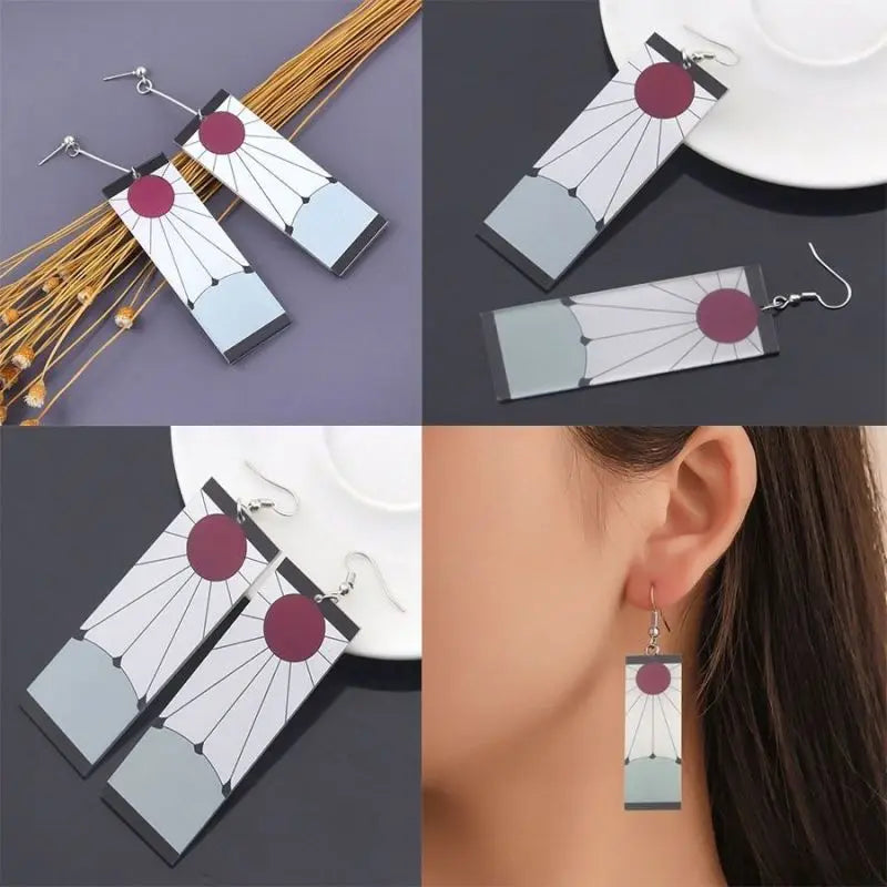 Demon Slayer Tanjiro Hanafuda Sun Earrings & Ear Clips