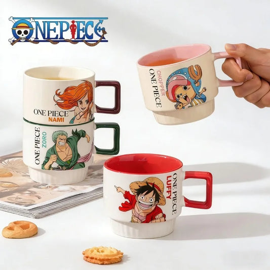 One Piece Anime Stacking Ceramic Mug – Luffy & Zoro Kawaii Coffee Cup