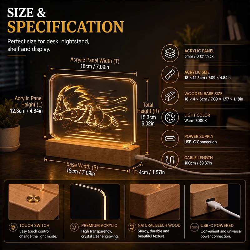 Dragon Ball Goku 3D Multilayer Acrylic LED Lamp – Dynamic Motion Effect Night Light