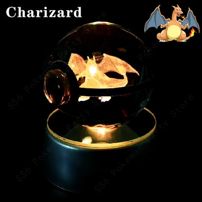 Pokémon 3D Engraved Crystal Ball LED Night Light – Glowing Pokeball Orb Lamp