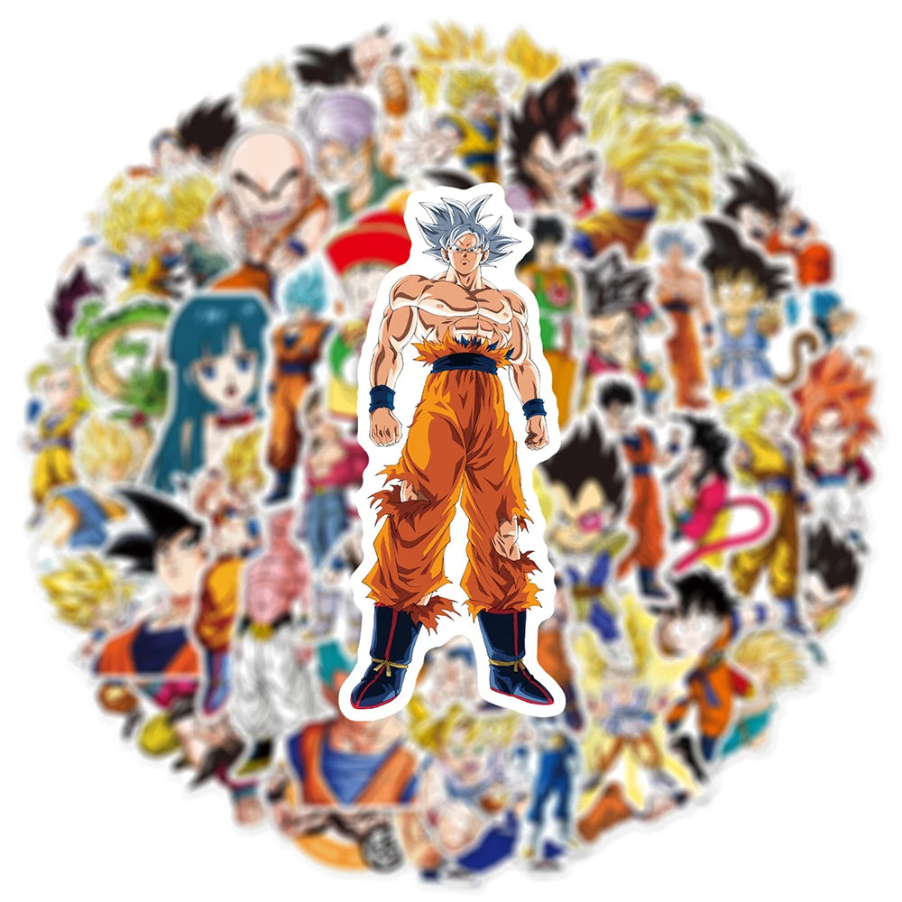 Dragon Ball Z Waterproof Vinyl Sticker Pack – Son Goku Anime Decals for Laptops, Water Bottles & Skateboards (10, 30, or 50 Pieces)