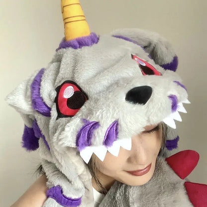 Digimon Gabumon Plush Hooded Hat – Anime Cosplay Scarf & Gloves Combo Set