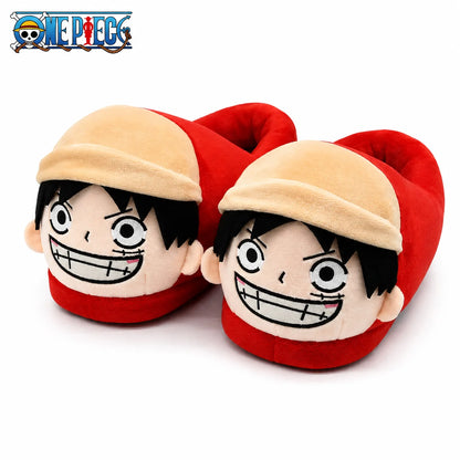 One Piece Anime Plush Slippers – Luffy, Zoro & Chopper Indoor Warm Winter House Shoes