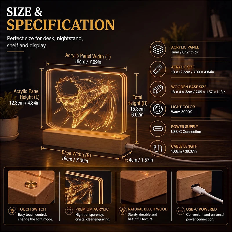Naruto Uzumaki 3D Multilayer Acrylic LED Lamp – Dynamic Motion Effect Night Light