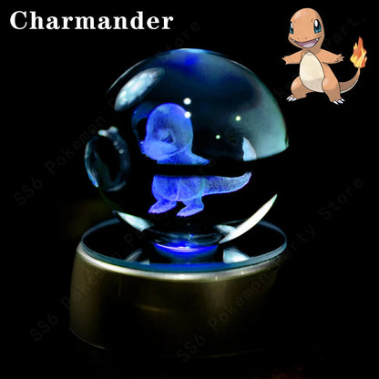 Pokémon 3D Engraved Crystal Ball LED Night Light – Glowing Pokeball Orb Lamp
