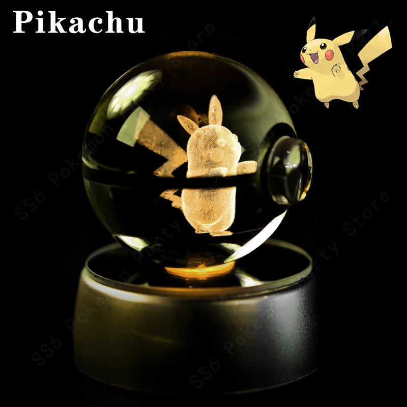 Pokémon 3D Engraved Crystal Ball LED Night Light – Glowing Pokeball Orb Lamp
