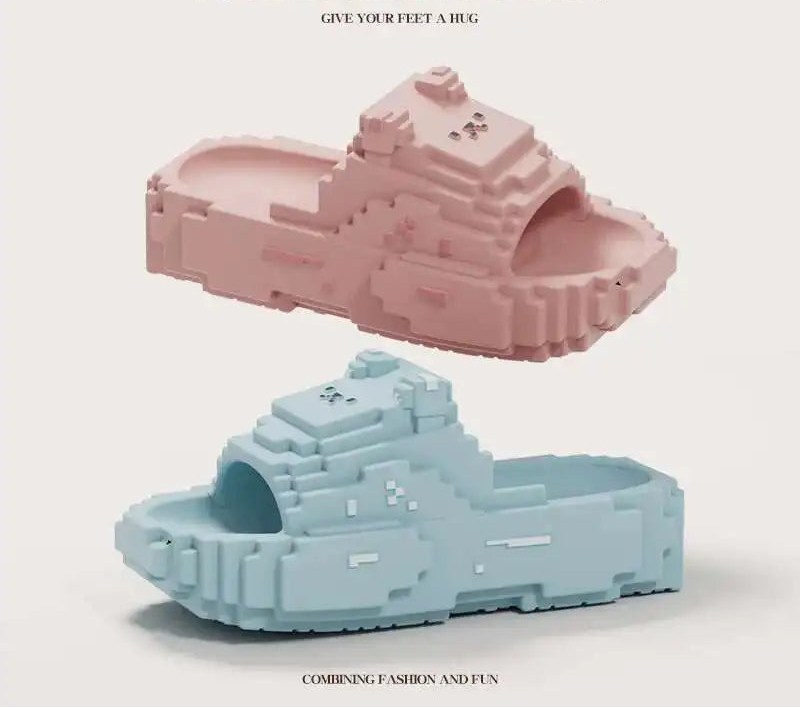 Pixel Bear Building Block Slippers - Thick Sole Anti-Slip EVA Slide Sandals