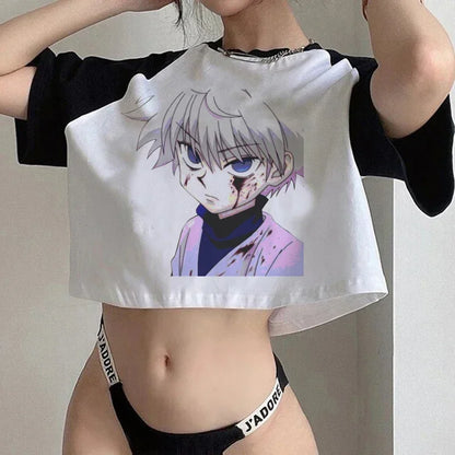 Hunter x Hunter Anime Graphic Crop Top – Y2K Harajuku Women's Short Sleeve Tee