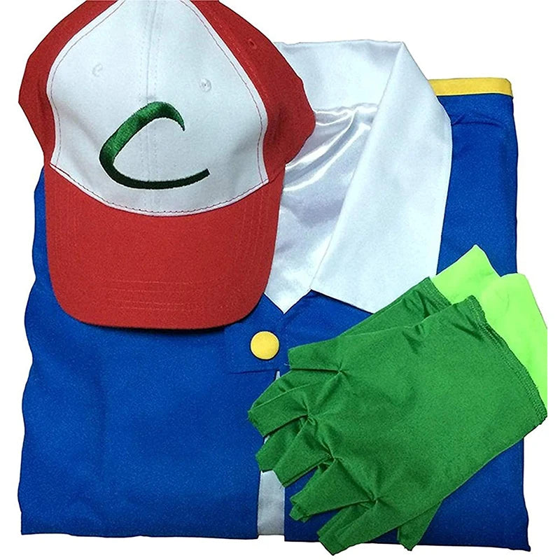 Pokemon Ash Ketchum Cosplay Costume Set – Jacket, Hat & Gloves Trainer Outfit