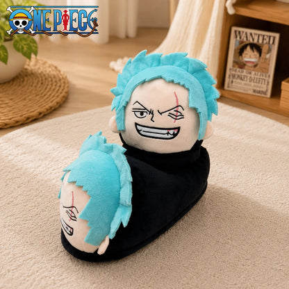 One Piece Anime Plush Slippers – Luffy, Zoro & Chopper Indoor Warm Winter House Shoes