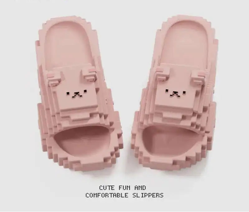 Pixel Bear Building Block Slippers - Thick Sole Anti-Slip EVA Slide Sandals