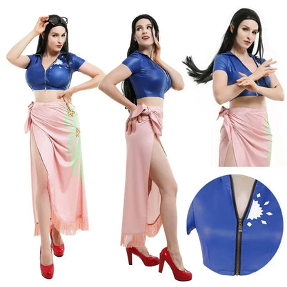 One Piece Nico Robin Cosplay Outfit Set – Dress, Wrap Skirt, Glasses & Wig