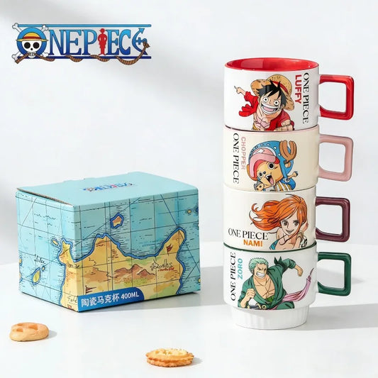 One Piece Anime Stacking Ceramic Mug – Luffy & Zoro Kawaii Coffee Cup
