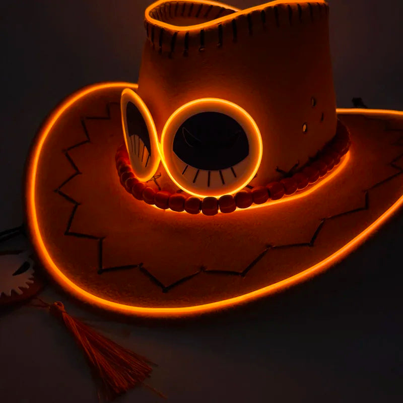 One Piece Portgas D. Ace LED Cowboy Hat – Neon Glowing Cosplay Prop