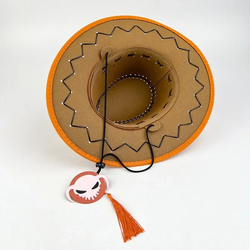 One Piece Portgas D. Ace Cowboy Hat – Cosplay Sun Hat with Smile & Frown Badges