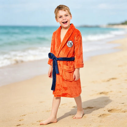 Dragon Ball Goku Orange Flannel Bathrobe – Soft Cosplay Loungewear Robe