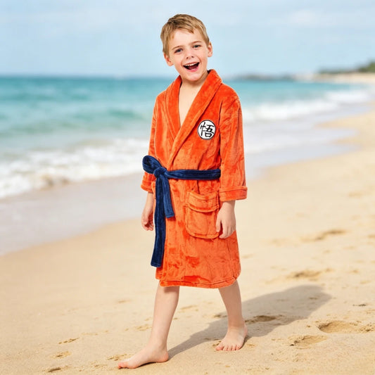 Dragon Ball Goku Orange Flannel Bathrobe – Soft Cosplay Loungewear Robe
