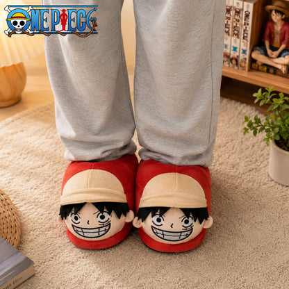 One Piece Anime Plush Slippers – Luffy, Zoro & Chopper Indoor Warm Winter House Shoes