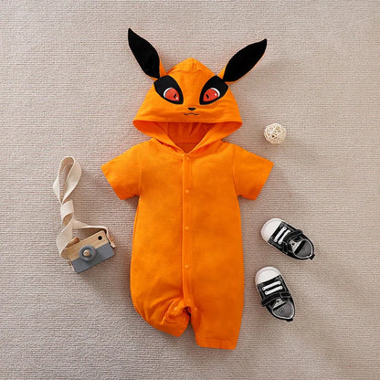 Cute Anime Fox Hooded Baby Cotton Bodysuit Romper