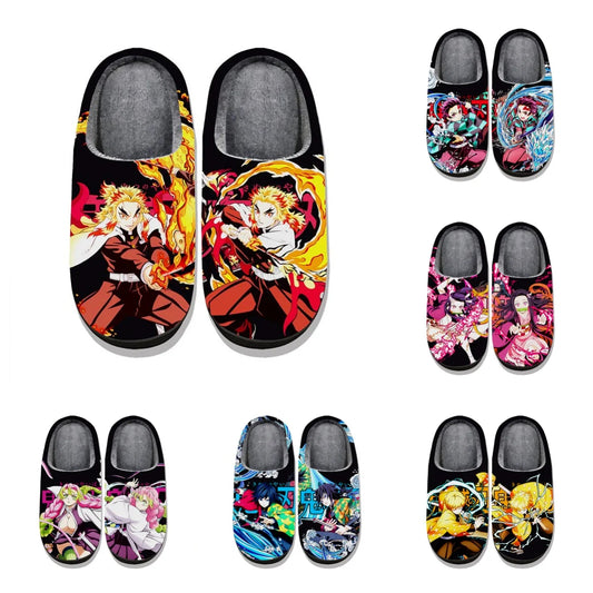 Demon Slayer Anime Plush Cosplay Slippers – Warm Winter Indoor Cotton Shoes