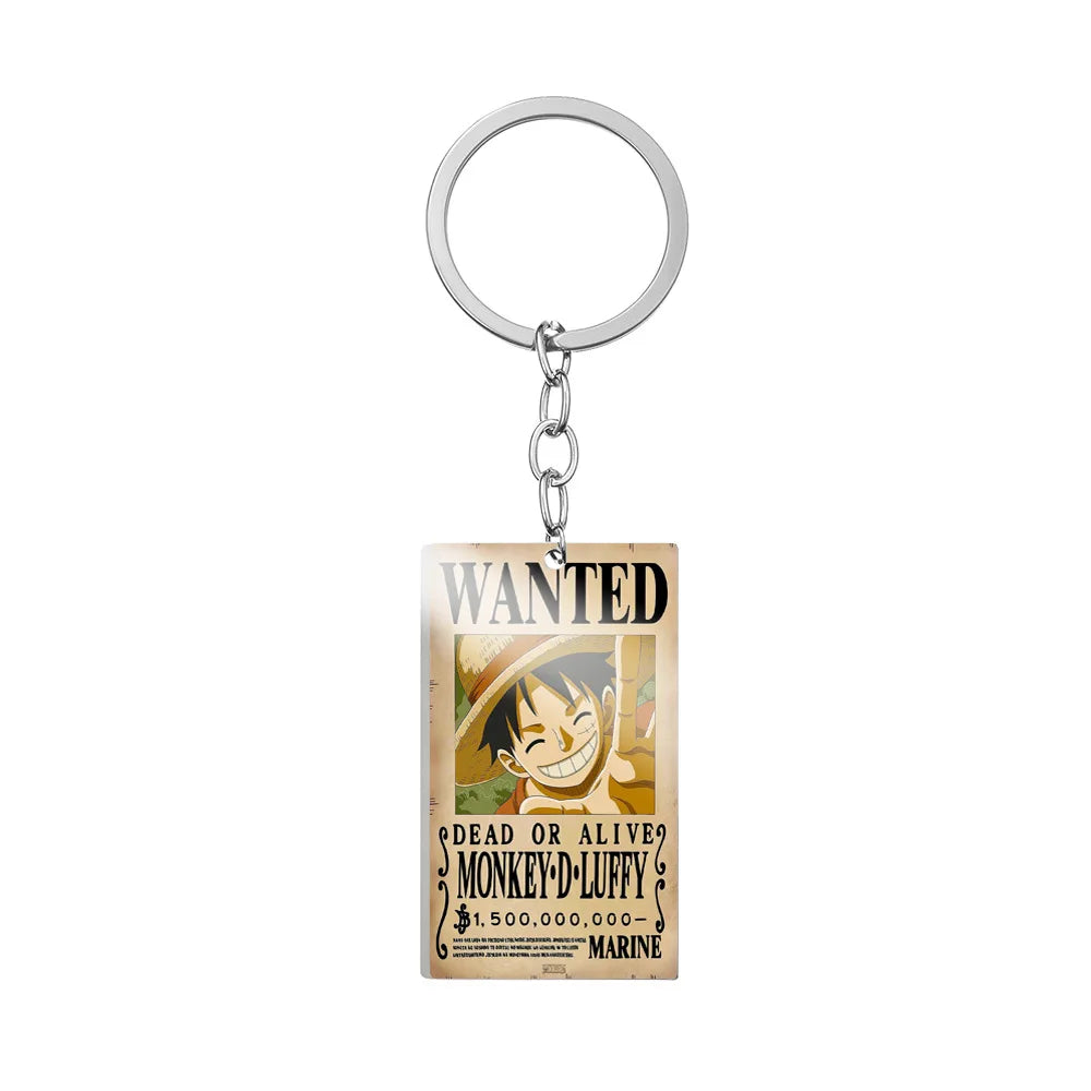 One Piece Wanted Poster Metal Keychain – Alloy Anime Keyring