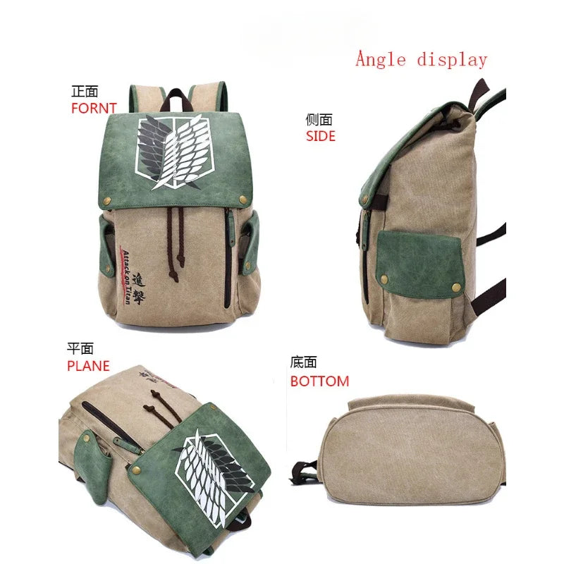 Attack on Titan Scout Regiment Cosplay Backpack – Wings of Freedom Canvas School Rucksack & Laptop Bag