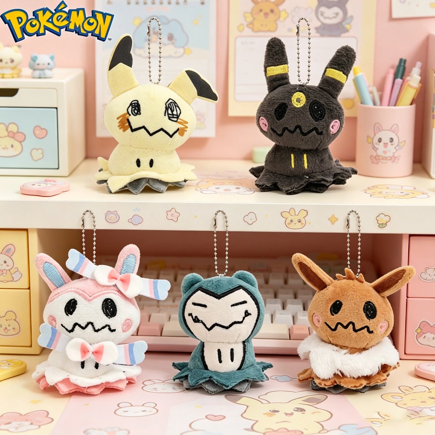 Mimikyu Eevee Plush Keychain PPokémon Mimikyu Cosplay Plush Keychain – Cute Anime Eeveelution & Snorlax Bag Pendantocket Monster Cos Eeveelution Snorlax Doll Anime Pendant For Fan Collectible Sylveon Present Decor