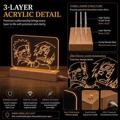 Naruto Sasuke 3D Multilayer Acrylic LED Lamp – Dynamic Motion Effect Night Light