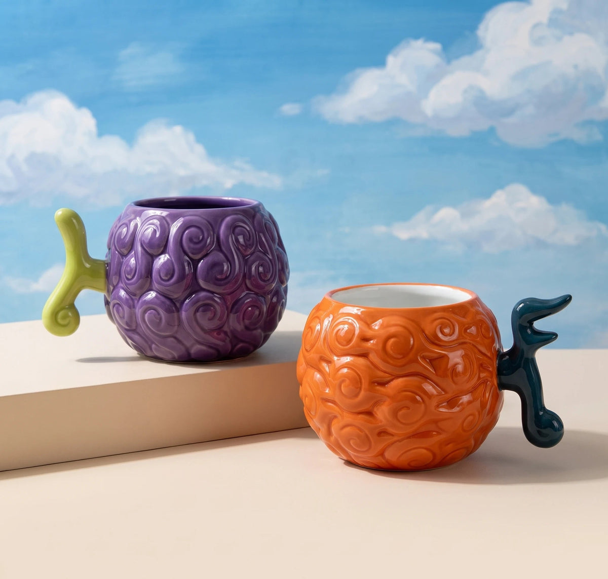 One Piece Devil Fruit Ceramic Mug – 21cm Gomu Gomu & Mera Mera Water Cup