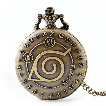 Naruto Vintage Bronze Quartz Pocket Watch – Anime Flip Cover Pendant Watch