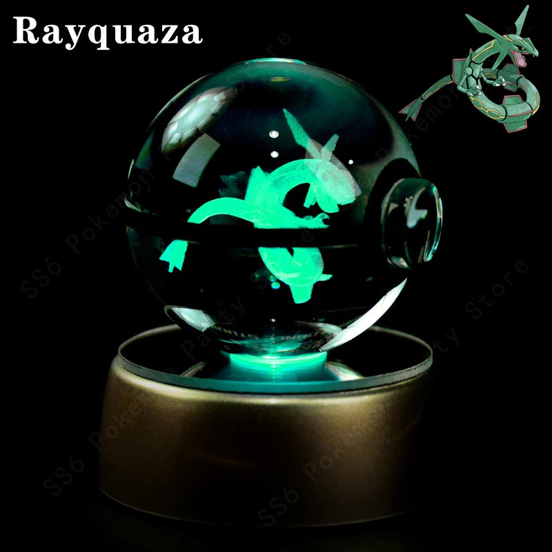 Pokémon 3D Engraved Crystal Ball LED Night Light – Glowing Pokeball Orb Lamp