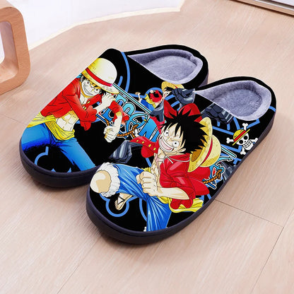 One Piece Anime Plush Slippers – Luffy & Zoro Warm Indoor Winter Shoes