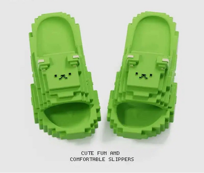 Pixel Bear Building Block Slippers - Thick Sole Anti-Slip EVA Slide Sandals
