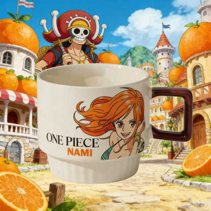 One Piece Anime Stacking Ceramic Mug – Luffy & Zoro Kawaii Coffee Cup