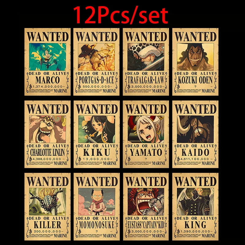 One Piece Wanted Posters Set (10-Pack) – Vintage Kraft Paper Wall Art