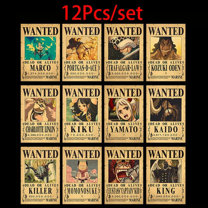 One Piece Wanted Posters Set (10-Pack) – Vintage Kraft Paper Wall Art