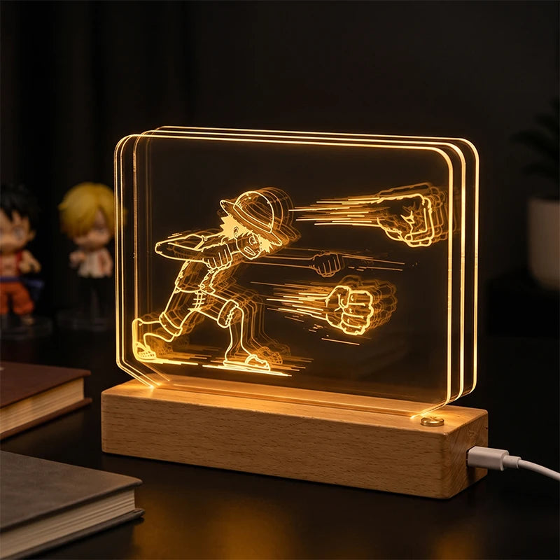 One Piece Luffy 3D Multilayer Acrylic LED Lamp – Dynamic Motion Effect Night Light
