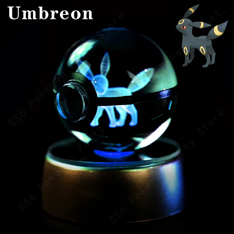 Pokémon 3D Engraved Crystal Ball LED Night Light – Glowing Pokeball Orb Lamp