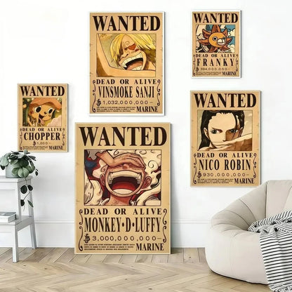One Piece Anime Wanted Poster Canvas Wall Art – High-Definition Unframed Print