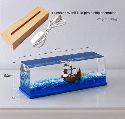 One Piece Floating Ship Liquid Wave Bottle – Thousand Sunny & Going Merry Desk Ornament