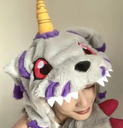 Digimon Gabumon Plush Hooded Hat – Anime Cosplay Scarf & Gloves Combo Set