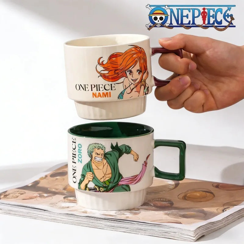 One Piece Anime Stacking Ceramic Mug – Luffy & Zoro Kawaii Coffee Cup