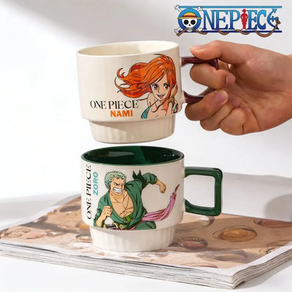 One Piece Anime Stacking Ceramic Mug – Luffy & Zoro Kawaii Coffee Cup