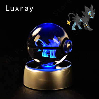 Pokémon 3D Engraved Crystal Ball LED Night Light – Glowing Pokeball Orb Lamp