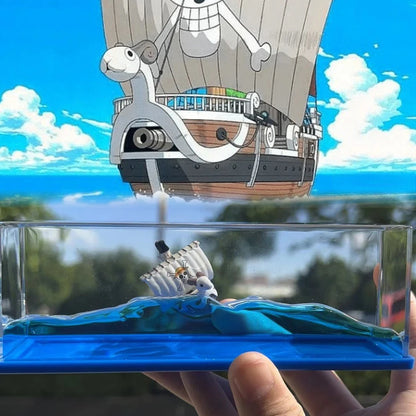 One Piece Floating Ship Liquid Wave Bottle – Thousand Sunny & Going Merry Desk Ornament
